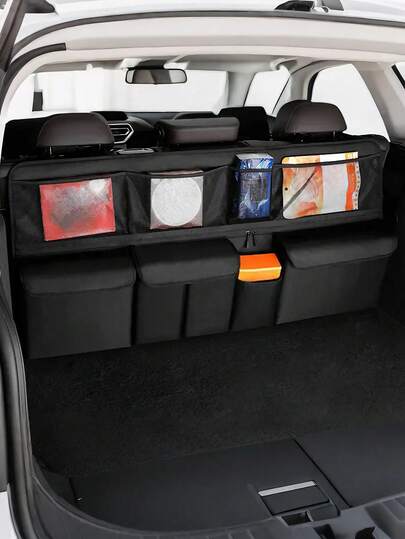 8-Pocket Car Trunk Hanging Storage Organizer Bag / Optional Storage Box, Multi-Function Seat Back Storage Net Bag, Large Capacity Classified Car Backseat Hanging Storage Bag, Essential Travel Organizing Accessory