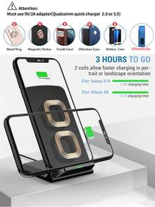 Cargador inalámbrico plegable básico de 15W, cargador inalámbrico 2 en 1 compatible con smartphones con carga inalámbrica Qi, compatible con series 8/X/11/12/13/14/15/16/17, regalo del Día de San Valentín - Negro - Ver 8