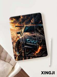 1pc Flame Explosion Racing Car Pattern Tablet Protective Case, Compatible With IPad 10.2" 10th Gen/ (A16) 11" 11th 2025, Pro 11" 2021/2020, Galaxy Tab A8 10.5" 2022, Matepad 10.4/Tab, Built-In Pencil Slot, Anti-Drop, Tablet Stand Case, Supports Auto Sleep/Wake, Best Gift For Family And Friends - Multicolor - View 1