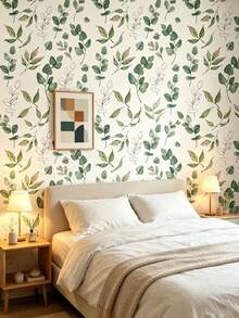 1 Roll Green Leaf Wallpaper, Bohemian Style Removable Design Wallpaper. Its Design Adopts A Modern Minimalist Self-Adhesive Style, Suitable For Cabinet Decoration, Bedroom Accent, Wall Panels With Removable Stickers, And Special Wall Surfaces Or Interior Decoration For The Entire Room. - Multicolor - View 3