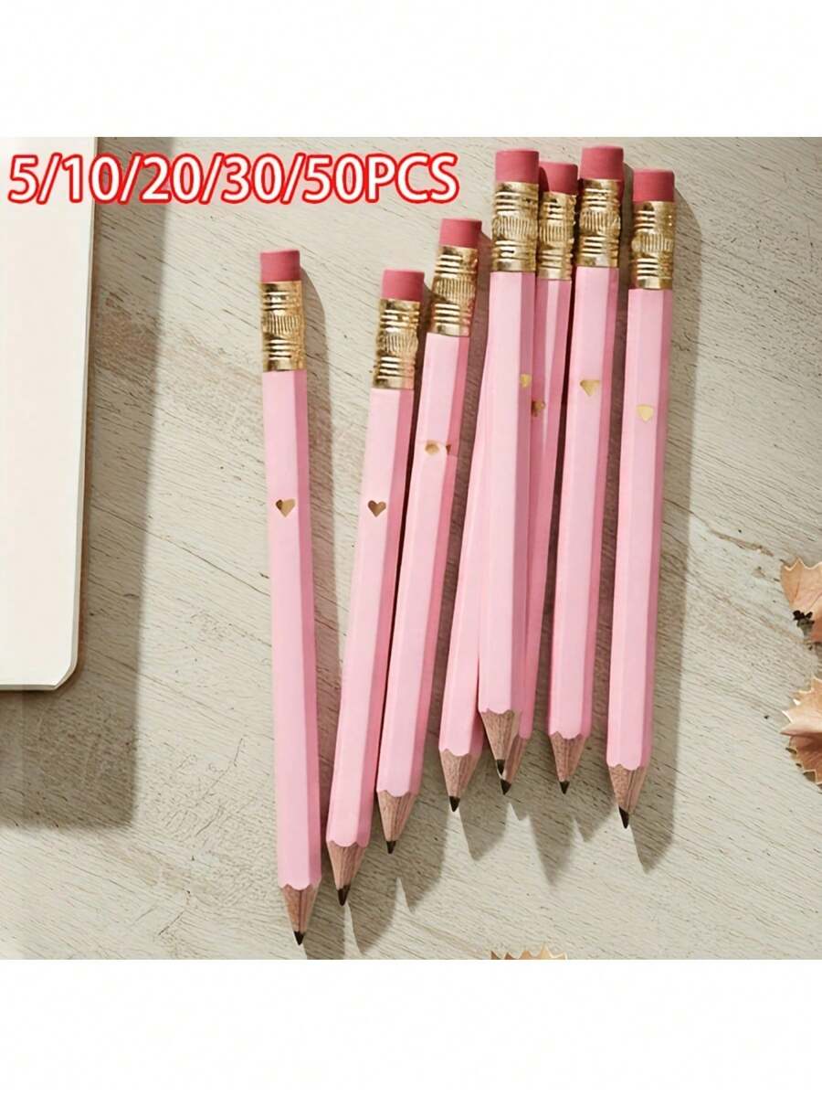 Bút chì golf lục giác HB 4 inch/10cm có tẩy, bút chì mini màu hồng, thích hợp cho trường học, văn phòng, làm quà tặng, đám cưới, tựu trường.