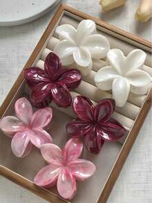 6pcs Bohemian 4cm Burgundy Marble Bow Square Hair Clips, Suitable For Beach Wear, Versatile For All Seasons, Elegant Hair Accessory For Women - Multicolor - View 2