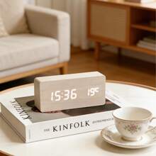 1 pièce Réveil intelligent en bois, convient pour la chambre, le bureau, la décoration électronique de la maison, avec fonction de répétition, réveil du matin, réveil de chevet, contrôle vocal, horloge de bureau numérique, décoration de la maison, décoration de la chambre - Multicolore - Voir 4