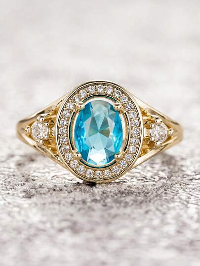 1枚奢华立方氧化锆石戒指，适合女性佩戴，是婚礼、订婚、周年纪念派对、情人节礼物的理想之选。