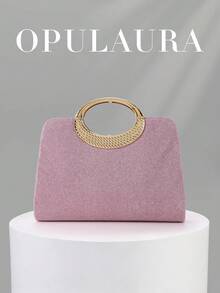 OpulAura 女士时尚闪亮水晶水钻晚宴手拿包，璀璨奢华镶钻正式礼服手提包，适合晚宴、派对、生日、婚礼等场合，也可作为生日礼物 - 粉色 - 查看 5