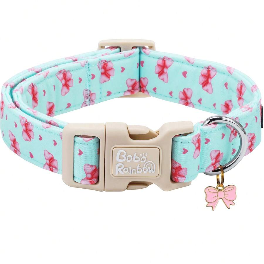 Collari per cani arcobaleno Bobo, collari per animali domestici con stampa a fiocco rosa carino, regolabili, con ciondolo, collari blu con fibbia di plastica a sgancio rapido per cani - Blu menta - Visualizzare 1