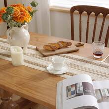 1 buah Taplak Meja Makan Dekoratif Mewah Elegan Premium dari Katun Linen Gaya Rustic Boho dengan Bordir dan Rumbai untuk Rumah - Coklat - View 6