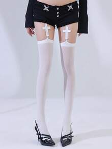 1双女士交叉天鹅绒吊带连裤袜，夏季薄款透明丝袜，Y2K可爱JK洛丽塔风格丝袜 - 彩色 - 查看 10