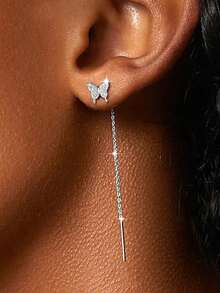 1 paire de boucles d'oreilles à gland papillon en argent sterling S925, style minimaliste et élégant, étincellement luxueux, convient pour le port quotidien des femmes ou comme cadeau de fête haut de gamme, bijou unique et délicat à la mode - Papillon - Voir 4