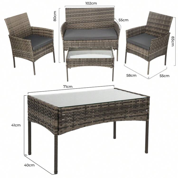 OYAJIA 4 Piece Rattan Seating Set –4-Seater Rattan Dining Set Garden Rattan Sofa With Cushions Complete Outdoor Garden Furniture Set – Steel Frame & PE Wicker Construction – Weather Resistant - B - View 12