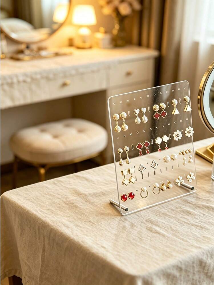2件套悬挂式首饰收纳架，多层桌面台面独立式项链/耳环架展示架，亚克力+不锈钢/透明色 - 無色 - 查看 10