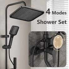 Black Four-Speed Adjustable Faucet, Pressurized Shower Head And Top Spray Combination, With Shelf, Household Essentials - Black - View 11