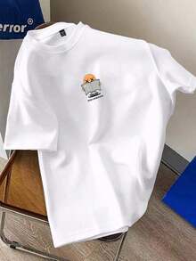 Cute Cartoon Print Off-Shoulder Short-Sleeved T-Shirt, Suitable For Casual Wear. - 黑色的 - 查看 8