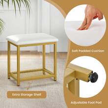 Dressing Table Stool Set With Flip Top Mirror & Hidden Storage For Bedroom - White+Gold - View 4