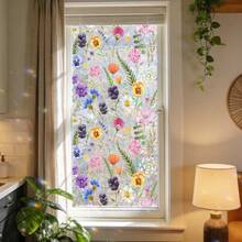 1/3pcs Stained Effect Decorative Floral Static Cling Window Film. Colorful Hydrangea, Daffodil And Datura Flower Designs. No Glue, Removable & Waterproof. For Living Room, Bedroom, Bathroom, Easy Install, Sunlight Rainbow, UV Protection. - Multicolor - View 5