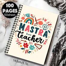 1pc "Mastra Fost Teacher" Themed Spiral Notebook With 100 Practical Pages, Creative Hand-Drawn Style, Useful For Work And Study. Minimalist Cover Design With Colorful Patterns, Suitable For School Records, Daily Planning, Graduation Gift, Birthday Present, Diary Writing, And Note-Taking. - W - View 2
