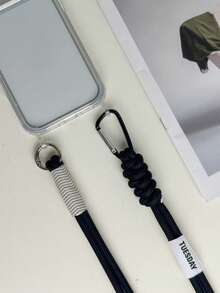 Color Block Braided Phone Lanyard & Clear Case Set, Detachable Crossbody Strap For IPhone 17 16 Promax - Black - View 2
