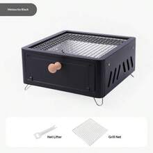 Parrilla de carbón portátil para el hogar, campamento, jardín, barbacoa al aire libre, fogata cuadrada para cocinar té - Multicolor - Ver 9