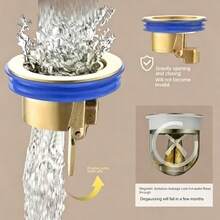 马桶排水阀，铜质排水过滤器，防臭防虫回弹自密封排水阀，直插式 9JDH - 銀 - 查看 5