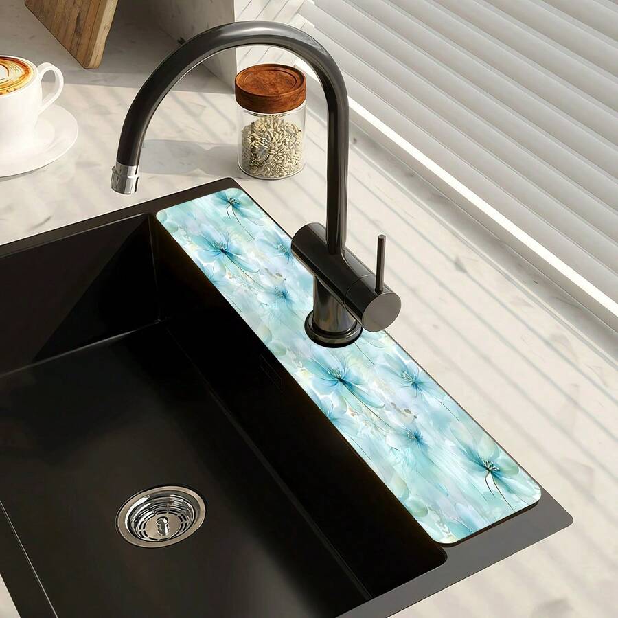 1pc Watercolor Floral Pattern Faucet Cover, Durable Polyester, Quick Drying, Easy To Clean, Suitable For Kitchen And Bathroom, Easy Installation, Daily Decor, Gift, Bathroom Mat, Durable Faucet Cover, Faucet Accessory - Multicolor - View 1