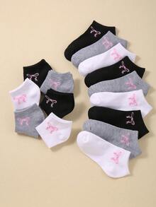 5/10 Pairs Random Color Bowknot Children's Socks, Outdoor Sports Socks, Back To School Student Socks, White And Gray Color Combination Summer Essential - Multicolor - View 4