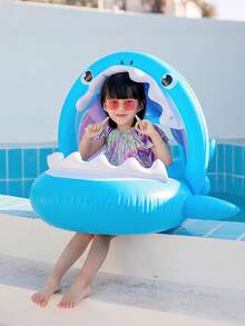 Phao bơi hình cá mập dễ thương có mái che nắng tích hợp, ghế bơi bơm hơi chống lật có tay cầm, đồ chơi dưới nước mùa hè cho hồ bơi, bãi biển. - Nhiều màu - Xem 2