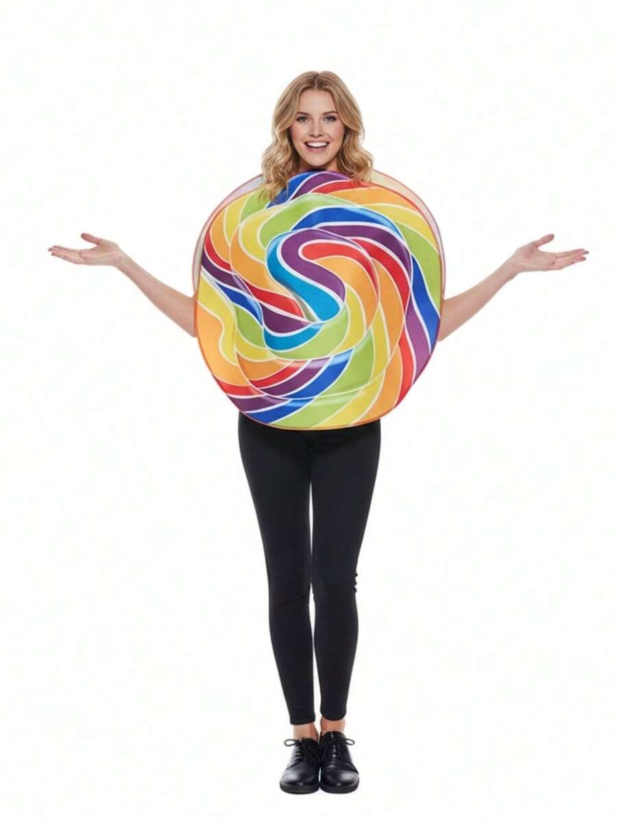 Colorful Lollipop Costume Top, Cute Candy Cosplay Outfit Unisex Adult One Size, Suitable For Halloween, Carnival Party - Multicolor - View 1