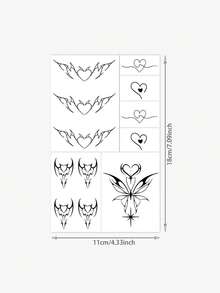 1 pieza Pegatina con diseño de corazón, estrella y tatuaje temporal de tótem de mariposa, adecuado para brazos, abdomen y piernas, no reflectante, tatuaje realista, adecuado para personas, para uso diario, dura 3-5 días - Negro - Ver 2