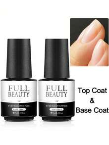 FULL BEAUTY 2盒7毫升底油和亮油，适用于凝胶指甲油，透明亮泽，可卸除，持久指甲油 - 無色 - 查看 2