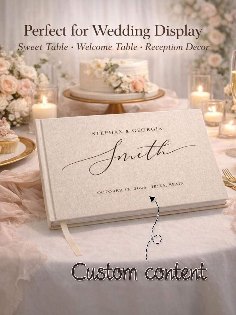 Customized Linen Wedding Guest Book, Personalized Linen Hard Cover Photo Album, Wedding Photo Guestbook, Wedding Memento And Anniversary Scrapbook, Perfect Gift