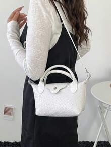 Mini New Colorblock Design Fashion Handbag, Nylon Waterproof Fabric Shoulder Bag, Square Bag And Basket Bag, Suitable For Commuting, Parties And Vacations. - Beige - View 8