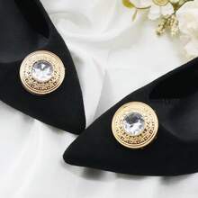2 chiếc kẹp giày đính pha lê vàng có thể tháo rời, chất liệu ABS mạ điện, họa tiết trang trí giày cao gót, phụ kiện cưới sang trọng cho cô dâu và tiệc tùng. - Vàng - Xem 1