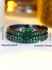 Bộ 2 chiếc nhẫn đá xanh, nhẫn xoắn mạ vàng đen có thể xếp chồng lên nhau, nhẫn phong cách Gothic cổ điển dành cho nữ. - màu xanh lá - Xem 4