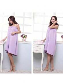 Bộ 2 món áo choàng tắm/khăn trùm đầu bằng sợi microfiber siêu mềm, váy tắm thắt nơ dành cho người lớn, thấm hút cao, nhẹ và nhanh khô, bộ khăn tắm và khăn trùm đầu, đồ dùng phòng tắm, váy mini xông hơi cho nữ, khăn tắm xông hơi phòng tắm (140cm*73cm) - Nhiều màu - Xem 7