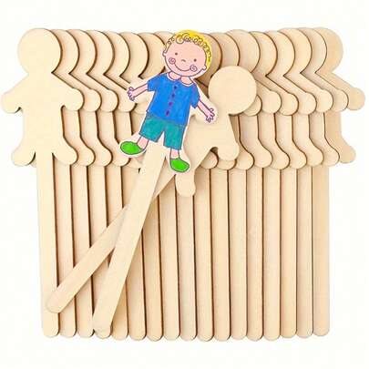 50pcs Natural Wooden Popsicle Sticks, Handmade Wooden Human Shaped Sticks, Suitable For DIY Projects, Home Holiday Decor, Creative Human Figure Decor, Christmas, Birthday, Easter, Summer, Spring, Winter Wooden Sculpture Decorations. Simple Yet Creative Human Figure Design Adds Unique Artistic Touch, Gift Packaging Decoration
