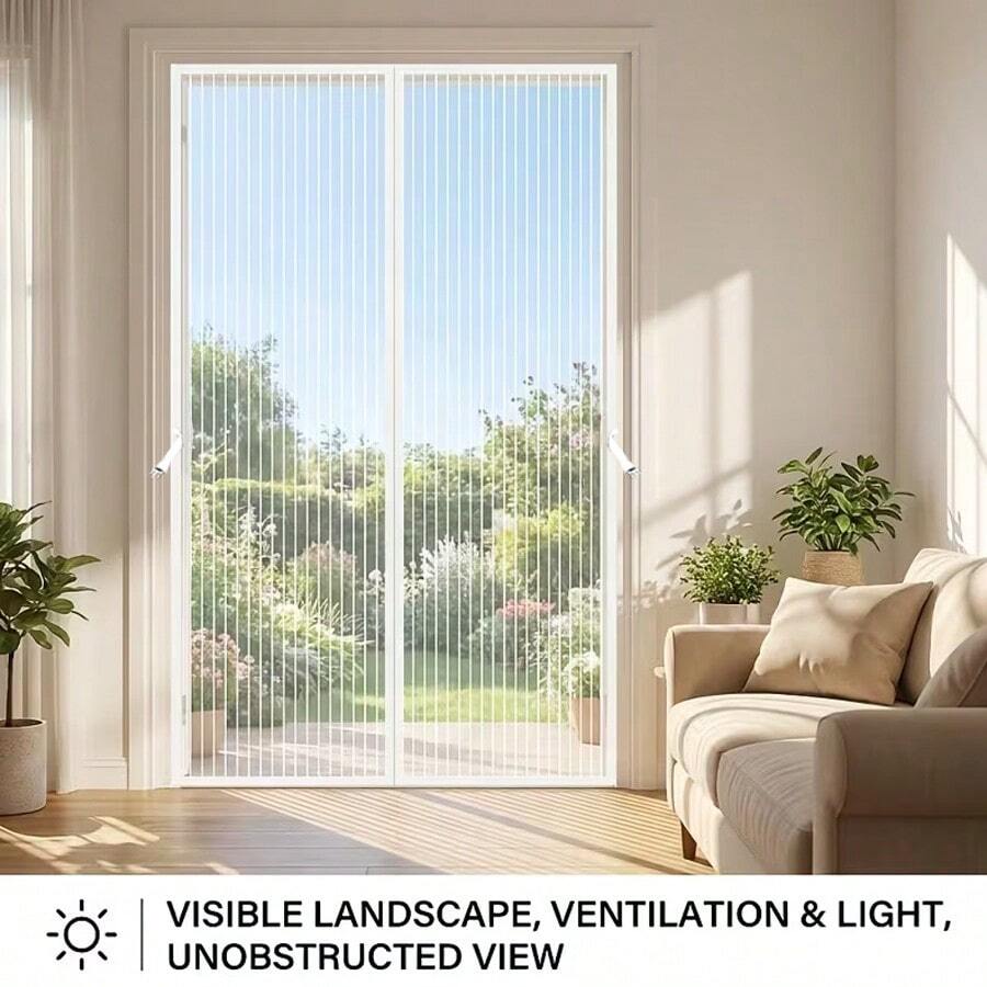 1 Pack Magnetic Screen Door, White Striped ThickenedMaterial, Self-Adhesive & Easy To Install, Mosquito & FlyProof Breathable Curtain, Pet Friendly, Fits For Living Room,Bedroom, Balcony, Front Door, Garage Door - Durable HomeDecoration - White Handmade Stripes - View 1
