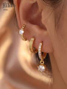 Hihho 3 Paia di orecchini a goccia eleganti e minimal con zirconi scintillanti, gioielli vintage europei e americani adatti per vacanze, feste e uso quotidiano, possono essere indossati singolarmente o accostati - Set di orecchini - Visualizzare 2