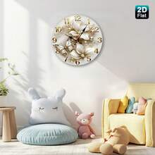 10inch ,White Flowers And Butterflies With Gold Accents And Pearls Nursery Wall Clock -- An Elegant Wooden Craft Suitable For The Living Room, Bedroom, Bathroom, And Boutique. A Romantic 2D Flat Single-Piece Decoration - 1pcs/10in/25cm - View 9