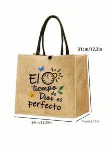 两件套亚麻手提袋 | “El-Tiempo”字母印花帆布单肩包 | 大容量购物袋，带搭扣 | 母亲节、父亲节、教师节、毕业礼物、伴娘礼物 | 春季花园派对、海滩度假、日常通勤 - 彩色 - 查看 10