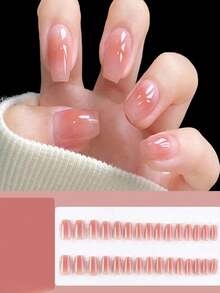 Bộ 30 miếng dán móng tay acrylic màu hồng nhạt, dạng gel, thích hợp cho nữ sử dụng hàng ngày. - Bụi hồng - Xem 4