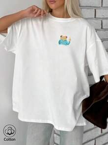 波多黎各Bunny 'DtMF'趣味青蛙獨特印花，100%棉女式寬鬆T卹，summer clothes，plus size夏季上衣，K-Pop戰士系列，純棉上衣，女裝服飾，女式夏裝，針織服飾，派對裝束，大碼女裝，大碼女式圓領寬鬆上衣，閨蜜裝，度假服飾，休閒運動裝，優雅上衣，女士運動裝,頂部女裝，促銷女裝，男女同款，青少年裝、基本款T卹，夏季女裝，柔軟舒適，夏季、冬季、春季、節日、開齋節、國王日、母親節、聚會、海灘、婚禮、畢業典禮、健身房、優雅、休閒、假期、運動、奢華、正式、 y2k、鄉村、商務、亮片、褶邊、波點、流蘇、花卉、圖形、豹紋 - 白色 - 查看 5