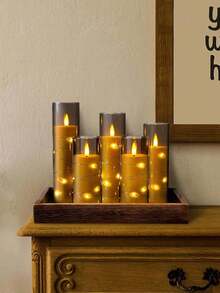 5pcs Flameless LED Candles With Timer, Flickering Candlesticks For Romantic Ambiance And Home Decor, Stable Acrylic Shell With Embedded Star String, Battery Operated Candles (Gray) - 灰色外燈串 - 查看 2