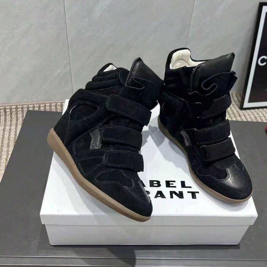 New 2026 Women's High-Top Shoes With An Internal Heel Lift, Low-Top Casual Sneakers In Matching Colors. Designer High-Tops For Women For All Seasons, Casual, Fitted Sports Shoes, Versatile White Shoes With A Thick Black Sole. 7 Cm Internal Heel Lift, Women's Ankle Boots, High-Top Styles For Petite Sizes. - Đen và vàng - Xem 1