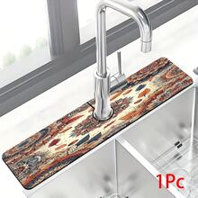 1pc Bohemian Pattern Printed Faucet Mat, Durable Polyester, Quick Drying, Easy To Clean, Suitable For Kitchen And Bathroom, Easy To Install, Daily Decor, Gift, Bathroom Mat, Durable Faucet Mat, Faucet Accessory - Multicolor - View 14