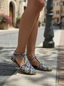 Women's Fashion Flat Sandals - Blue - View 3