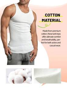 6 Pack Men's Tank Top A Shirt 100% Cotton Solid S-3XL Basic Underwear Daily Wear Classic Fit Regular Plus Big & Tall Size, Basic Layering Tops, Cotton Workout Breathable Casual A-Shirts For Sport Hiking Activewear - trắng - Xem 2