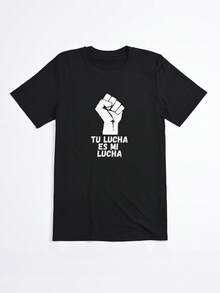 Camiseta Negra con Puño y Texto Tu Lucha Es Mi Lucha para Mujer Casual - Negro - Ver 2