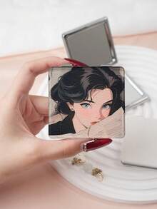 1PC Y2K Style Portrait Series Makeup Mirror, Foldable, Lightweight, Ultra-Thin, Portable, Durable, PU Leather, Suitable For Various Occasions, Travel, Party, Work, School, Suitable For All Ages, Universal - Multicolor - View 13