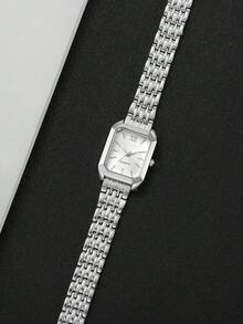 2pcs/Set Women's Fashion Casual Square Minimalist Dial Elegant Quartz Watch + Bracelet, Gift (Watch Box Not Included) - Silver - View 9