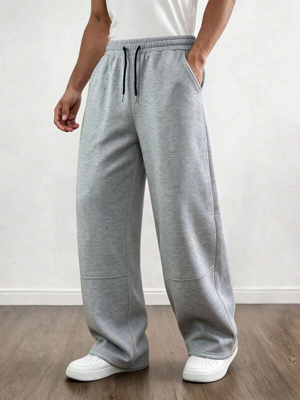1 pieza Pantalón de chándal casual para hombres, adecuado para ir al trabajo, hacer ejercicio, correr, actividades al aire libre, ropa de calle holgada y de moda, pantalón de chándal recto para fitness